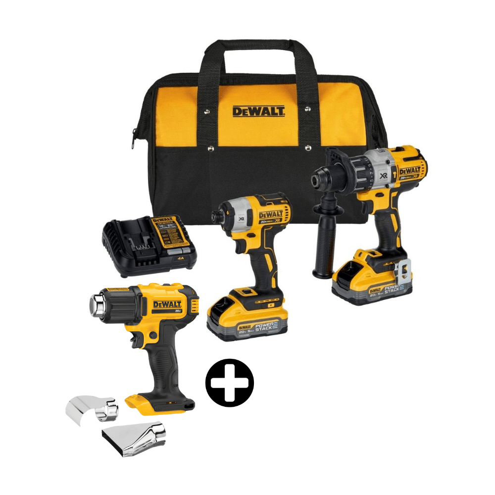 COMBO Taladro percutor 1/2" 20V + Atornillador Dck299h2 Dewalt + Pistola de Calor 20V DCE530B Dewalt