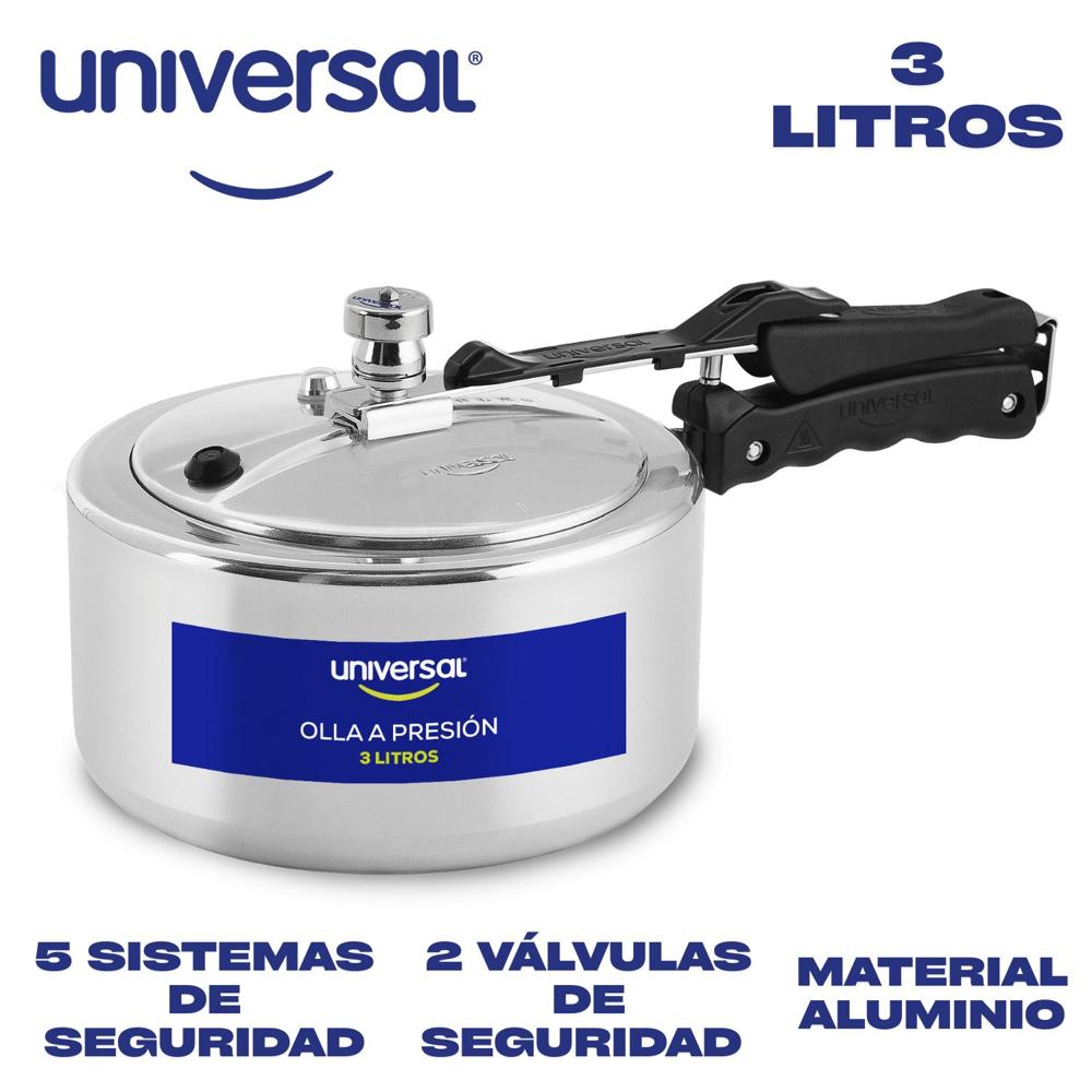 Olla a presión Universal 3 Litros Doble válvula de seguridad Aluminio