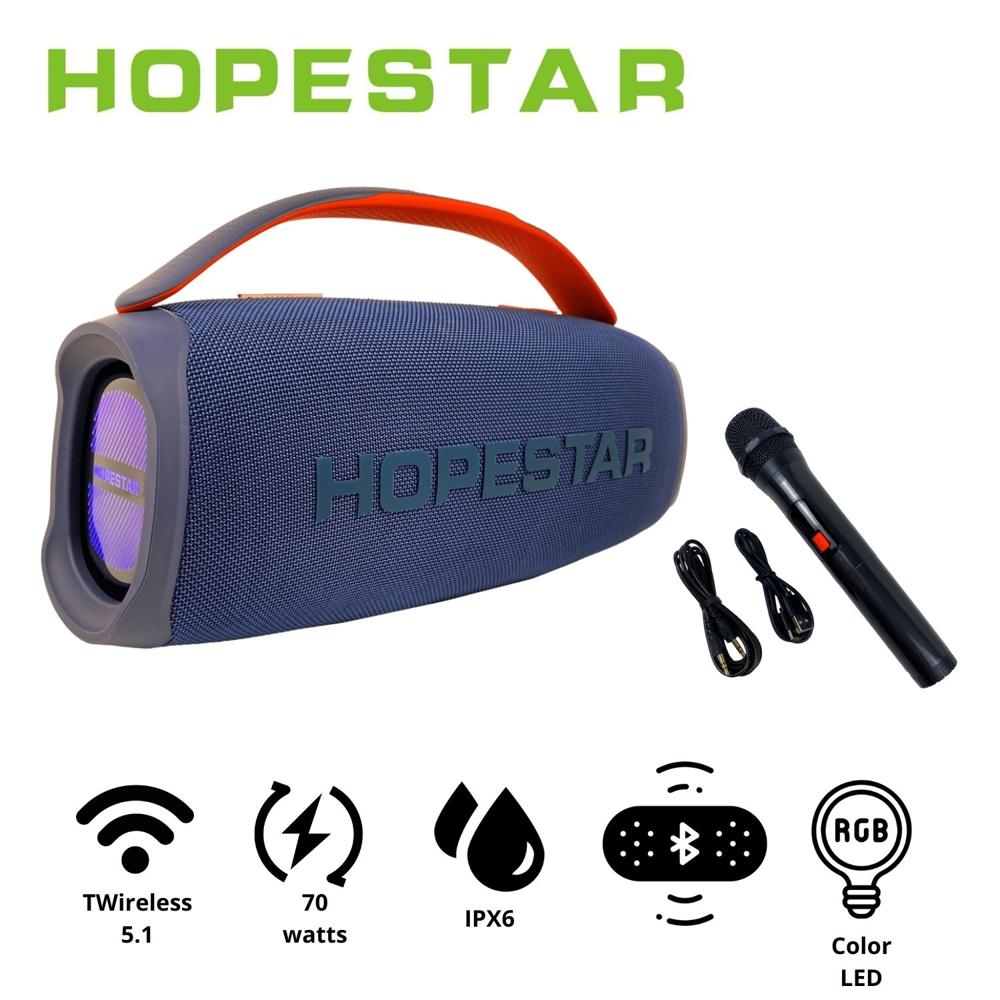 Parlante portátil Hopestar HO A40 Azul 70 watts protección IPX6 LED RAINBOW