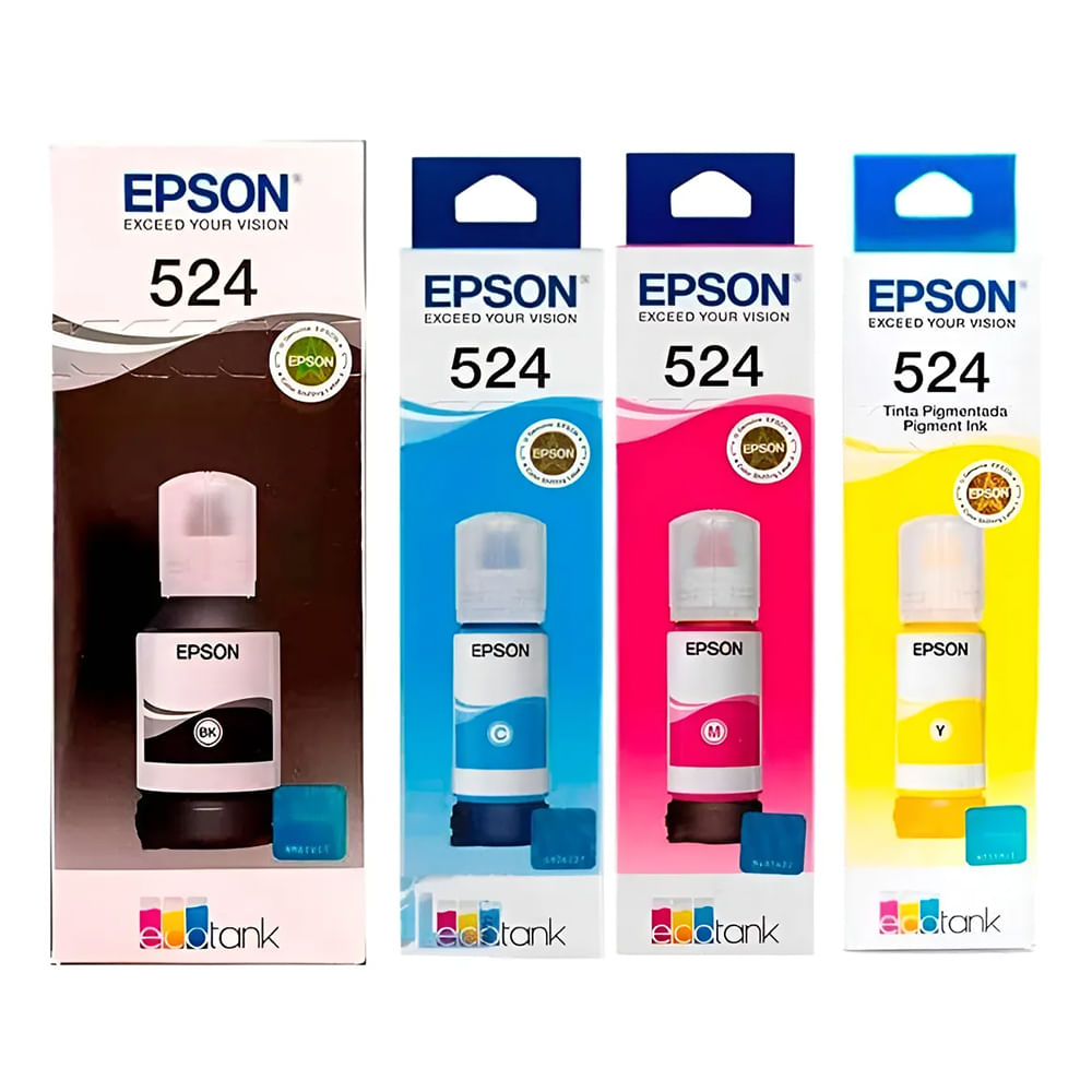 Kit de 4 Tintas Epson T524 Negro y Colores L15150 L15160 L6580