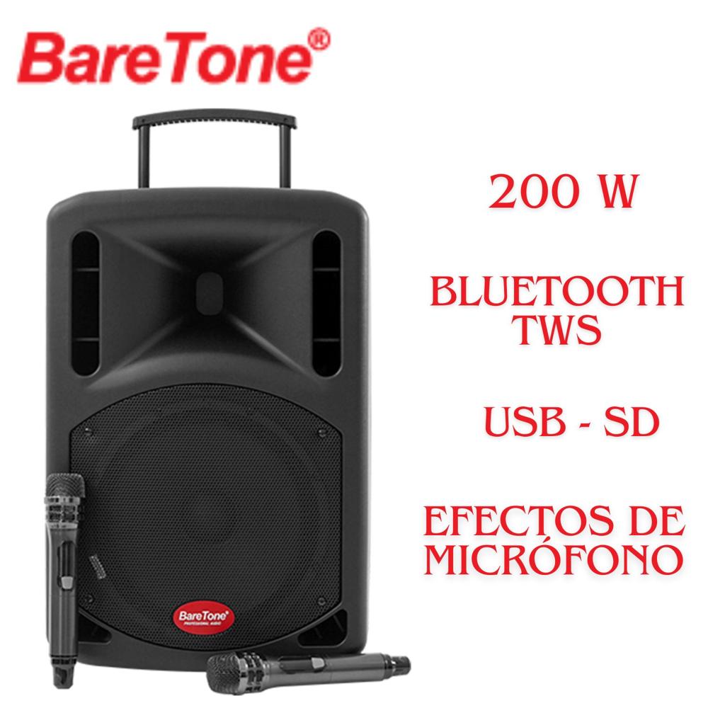 Parlante Portátil BARETONE MAX12EX 200W RMS TWS USB Efectos de micrófono