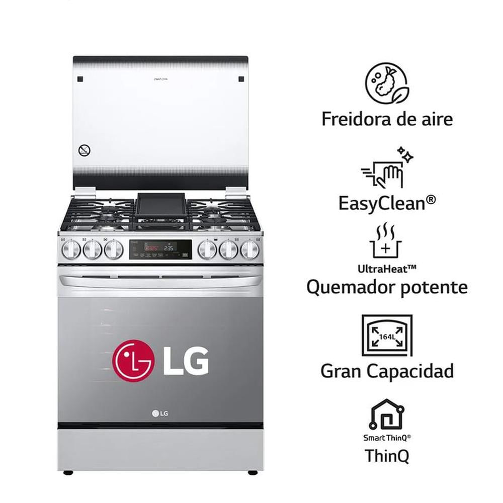 Cocina a Gas 5 Hornillas Freidora de Aire Acero Inoxidable LG LRGL5845S