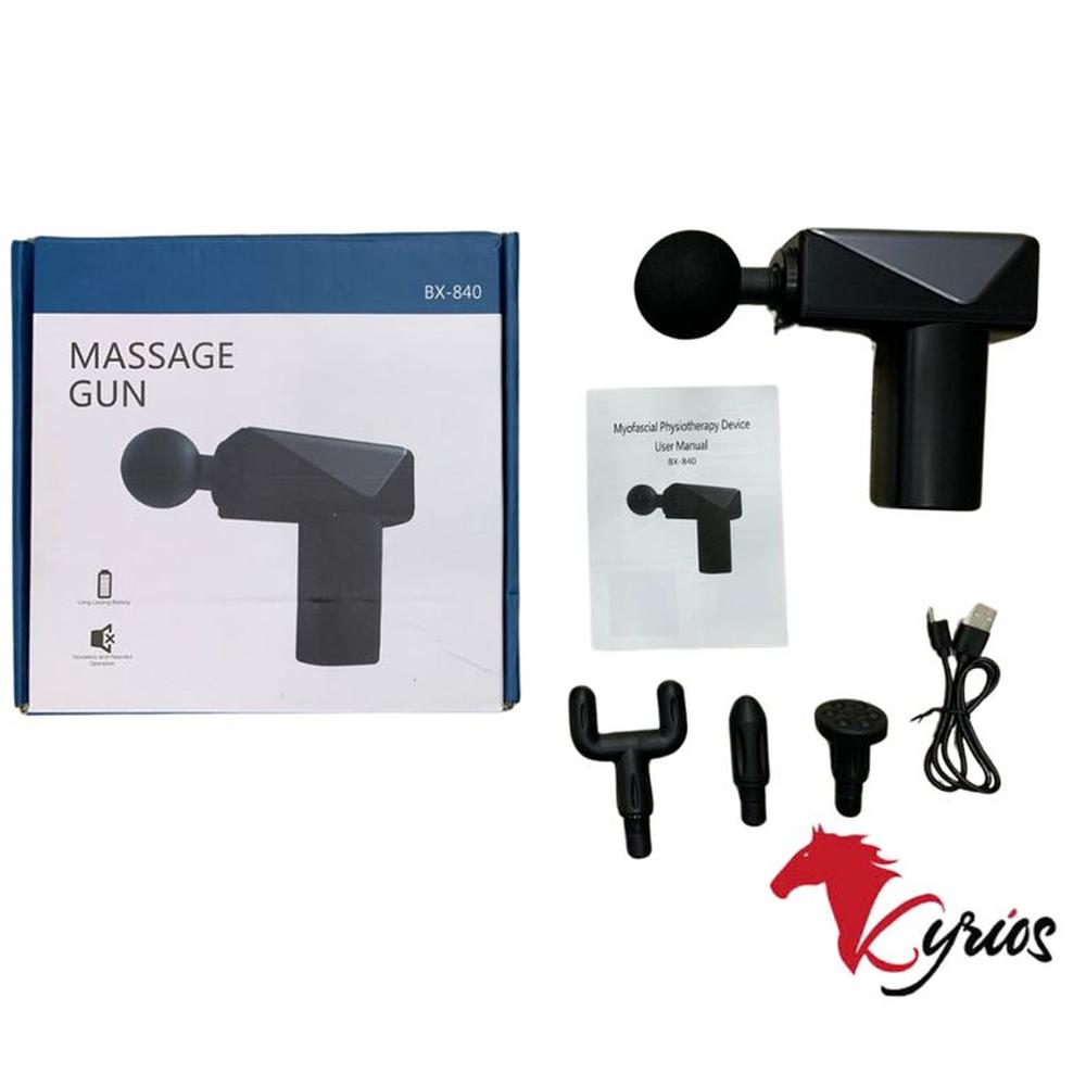 MASSAGE GUN PISTOLA DE PERCUSION CON 4 ACCESORIOS