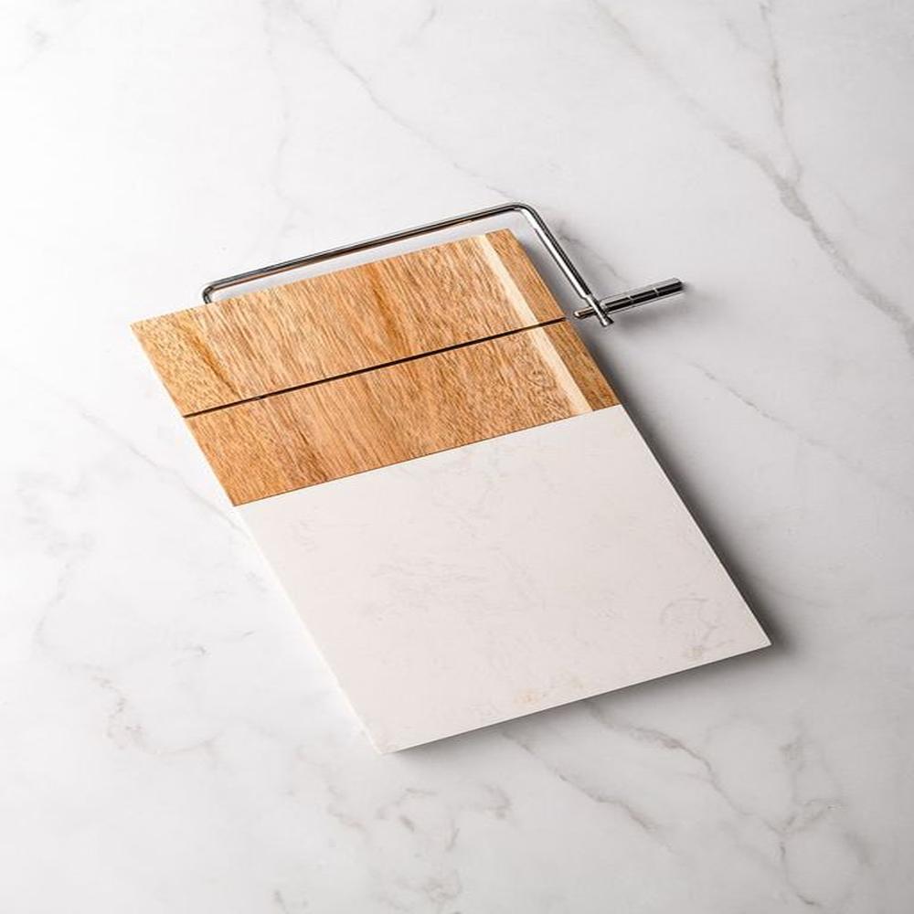 Tabla Rectangular de Acaccia y Marmol con Cortador