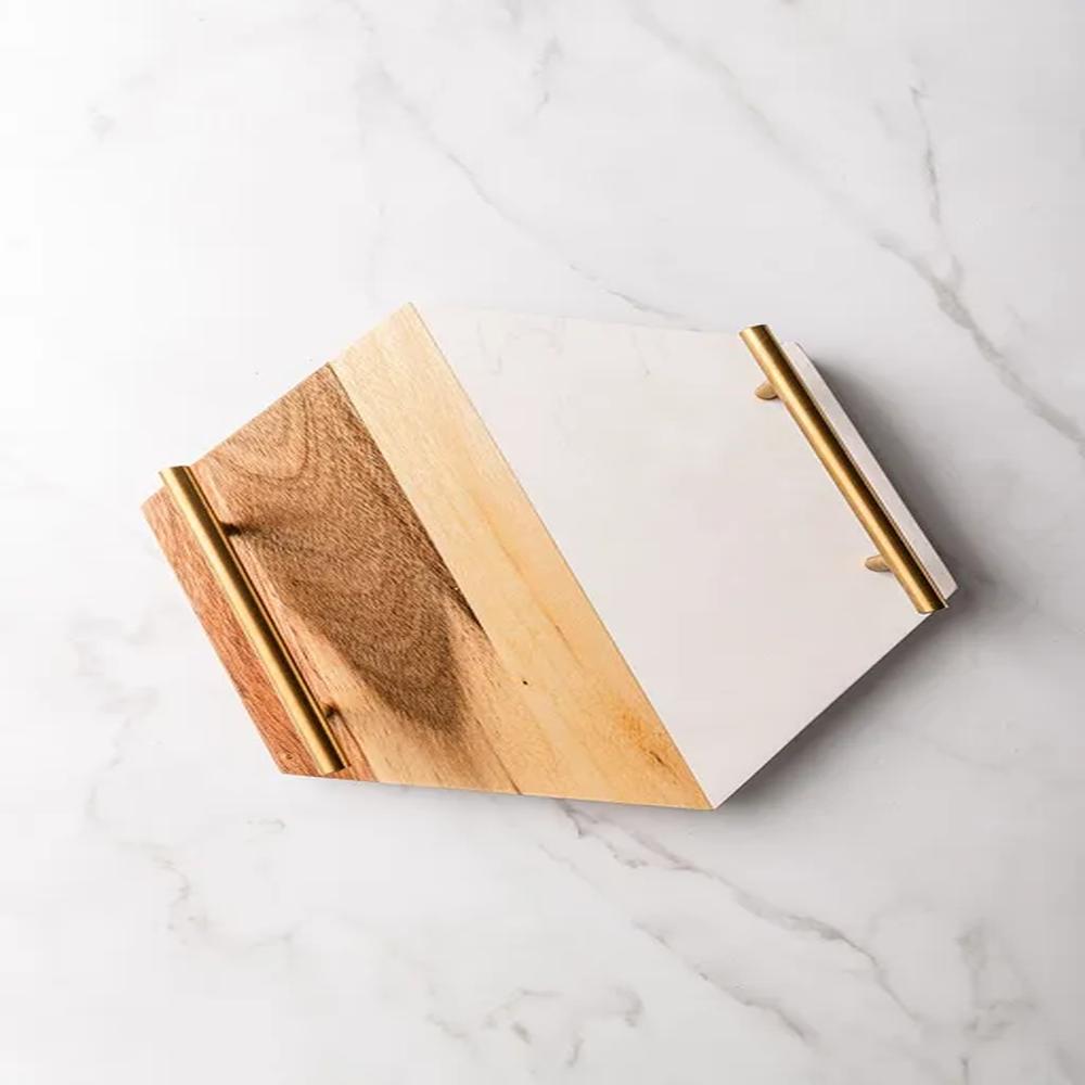 Tabla Hexagonal de Marmol y Acacia