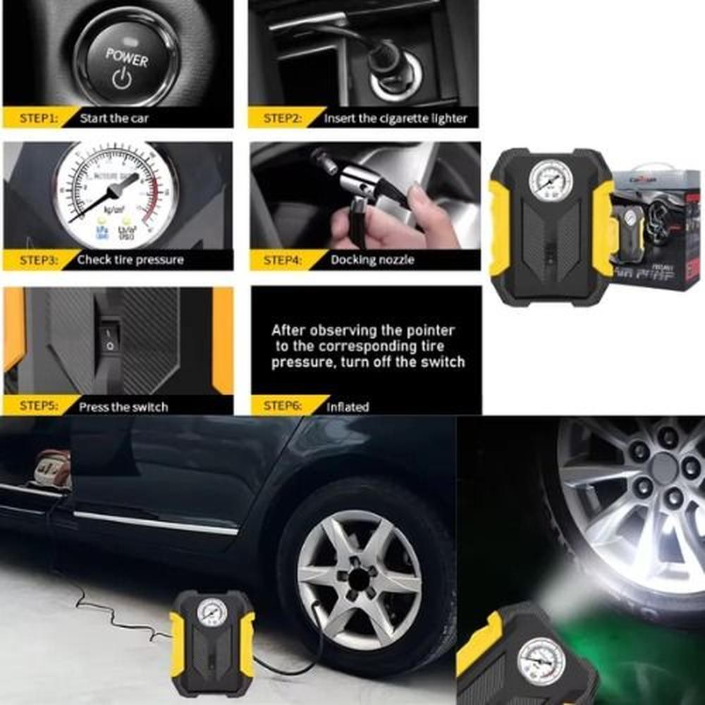 Inflador de neumáticos portátil Carsun 12V y luz LED 150psi