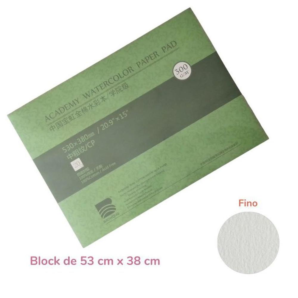 Baohong Papel de acuarela ACADÉMICO Grano Fino- 53cm x 38cm Blanco