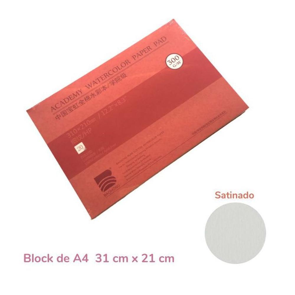 Baohong Papel de acuarela ACADÉMICO Grano Satinado A431x21cm Blanco