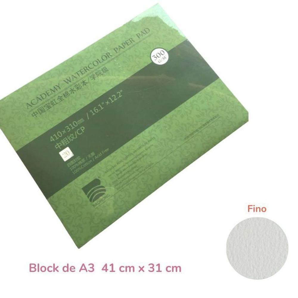 Baohong Papel de acuarela - ACADÉMICO - Grano Fino - A3 41 cm x 31 cm Blanco