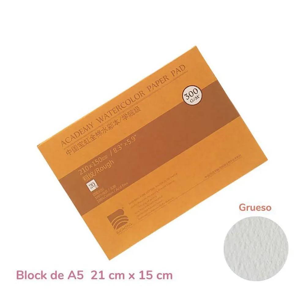Baohong Papel de acuarela - ACADÉMICO - Grano Grueso - A5 21 cm x 15 cm Blanco