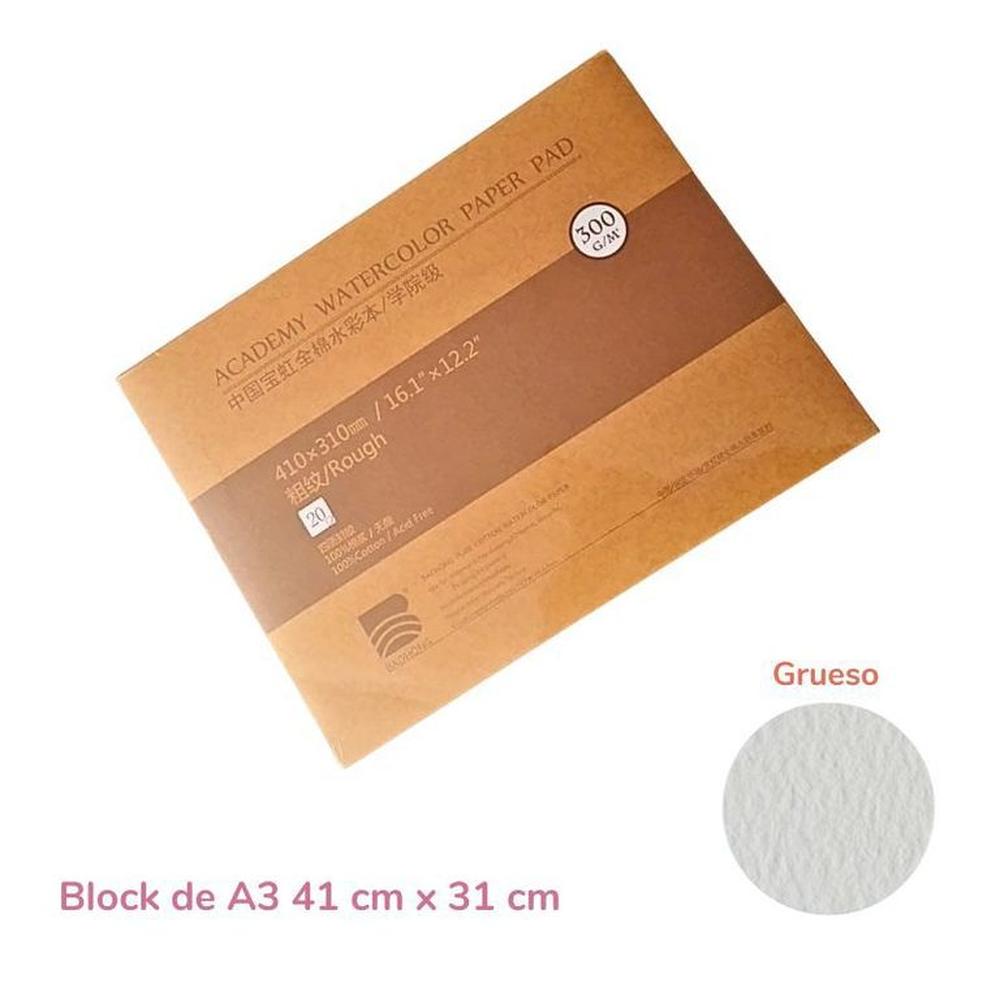 Baohong Papel de acuarela - ACADÉMICO - Grano Grueso - A3 41 cm x 31 cm Blanco