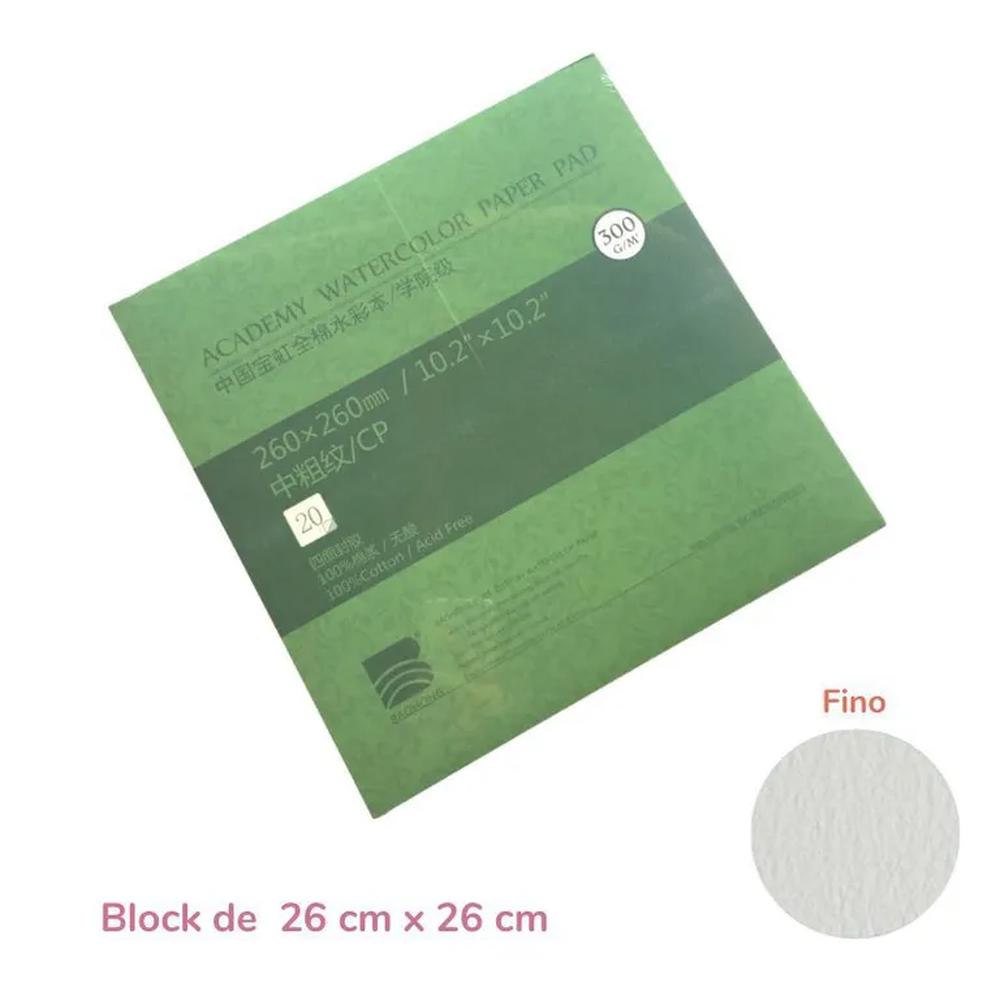 Baohong Papel de acuarela ACADÉMICO Grano Fino 26x26 cm Blanco