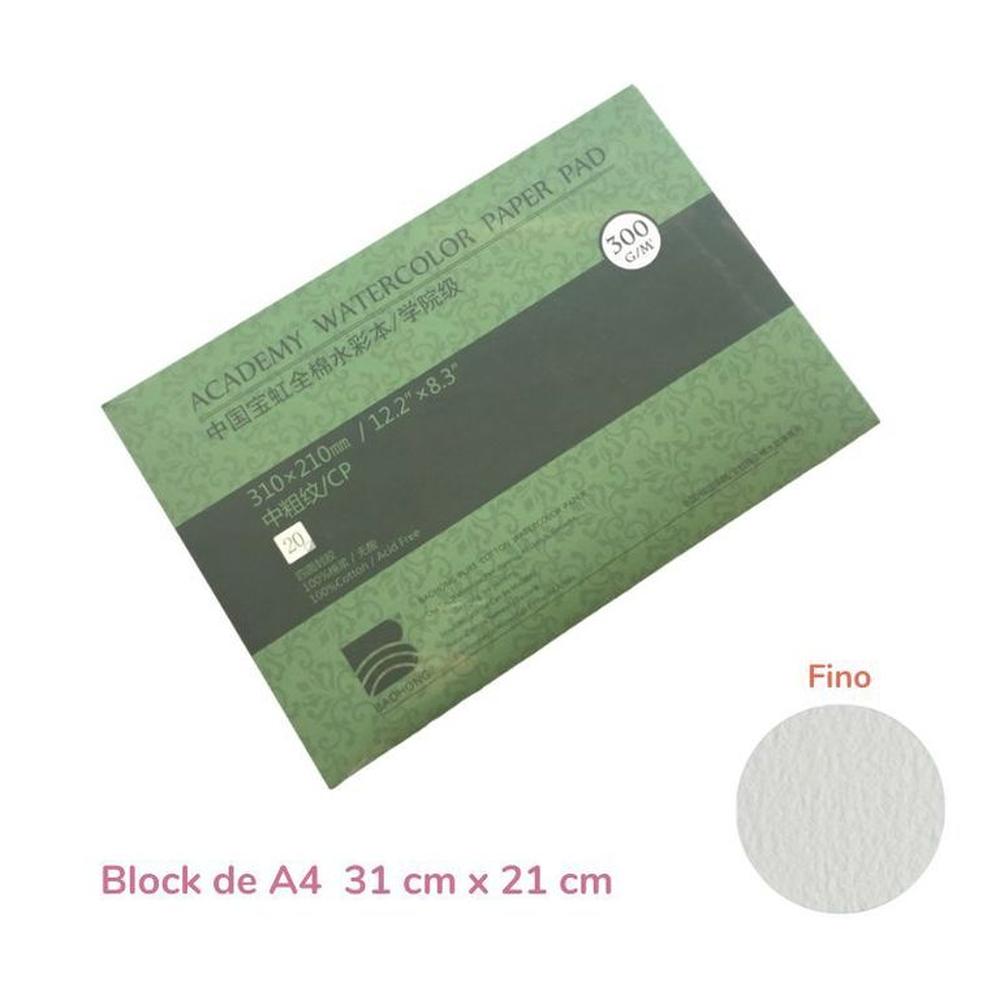 Baohong Papel de acuarela ACADÉMICO Grano Fino- A4 31x21cm Blanco