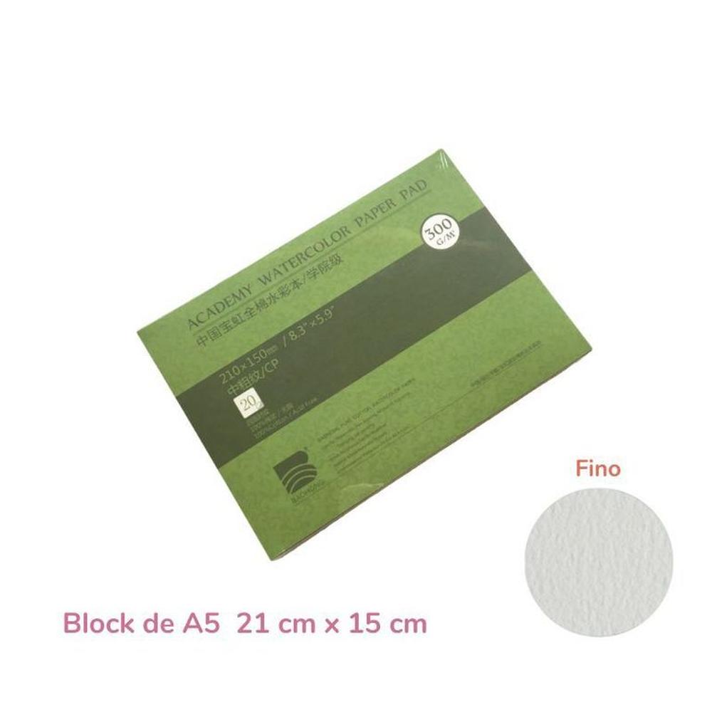 Baohong Papel de acuarela ACADÉMICO Grano Fino - A5 21x15 cm Blanco
