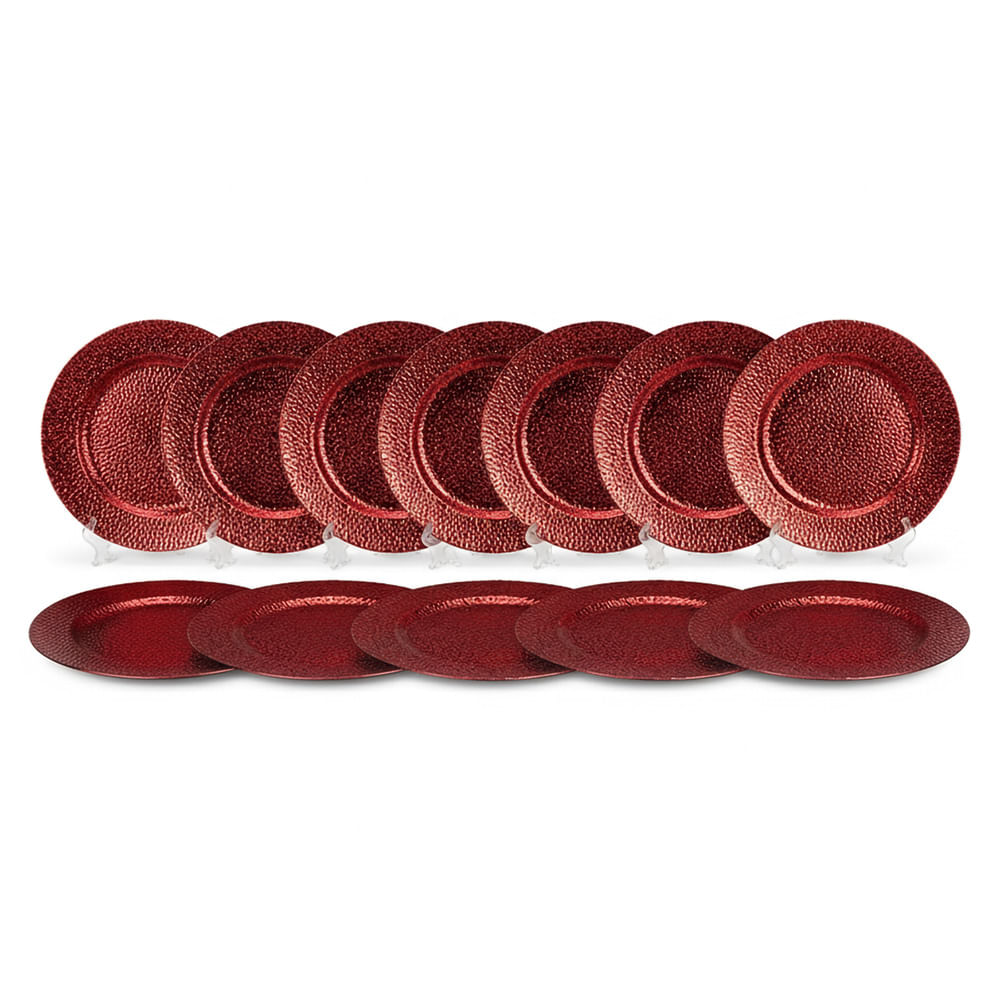 Plato de Sitio 12 Pzas Navidad Brillos Rojo 33 cm - 13”