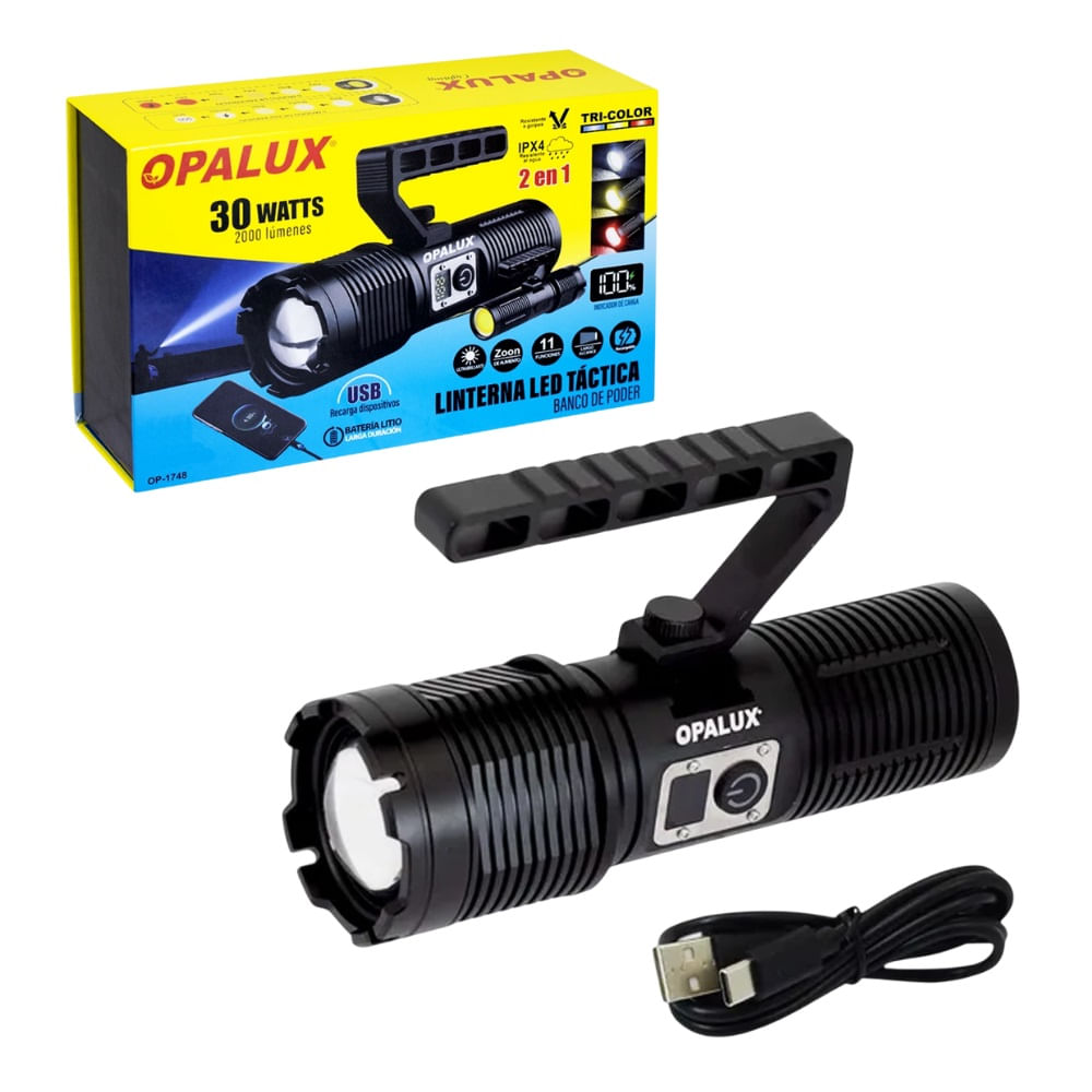 Linterna Tactica 2 En 1 Power Bank 30W 2000Lm OP-1748