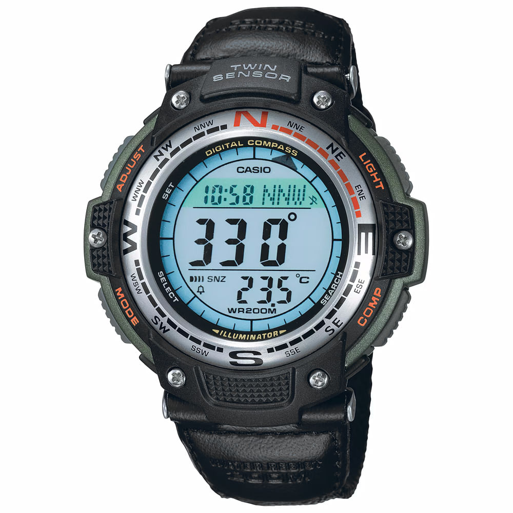 Reloj Casio Twin Sensor SGW100B-3V Brújula Termómetro Luz de Fondo Correa Nylon Verde