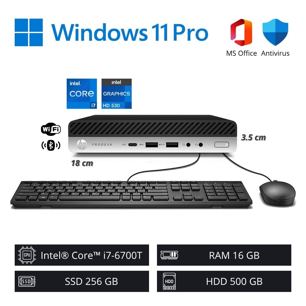 Computadora PC HP Mini 400G3 WiFi Intel ci7-6700T 16GB RAM 256GB SSD + 500GB HDD | Reacondicionado