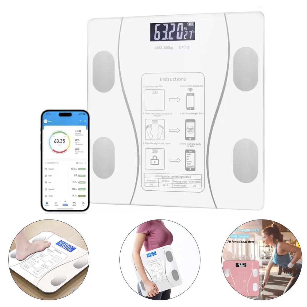 Balanza  Báscula Digital Inteligente con Bluetooth  Controla Tu Peso y Salud Desde Tu Celular - Blan