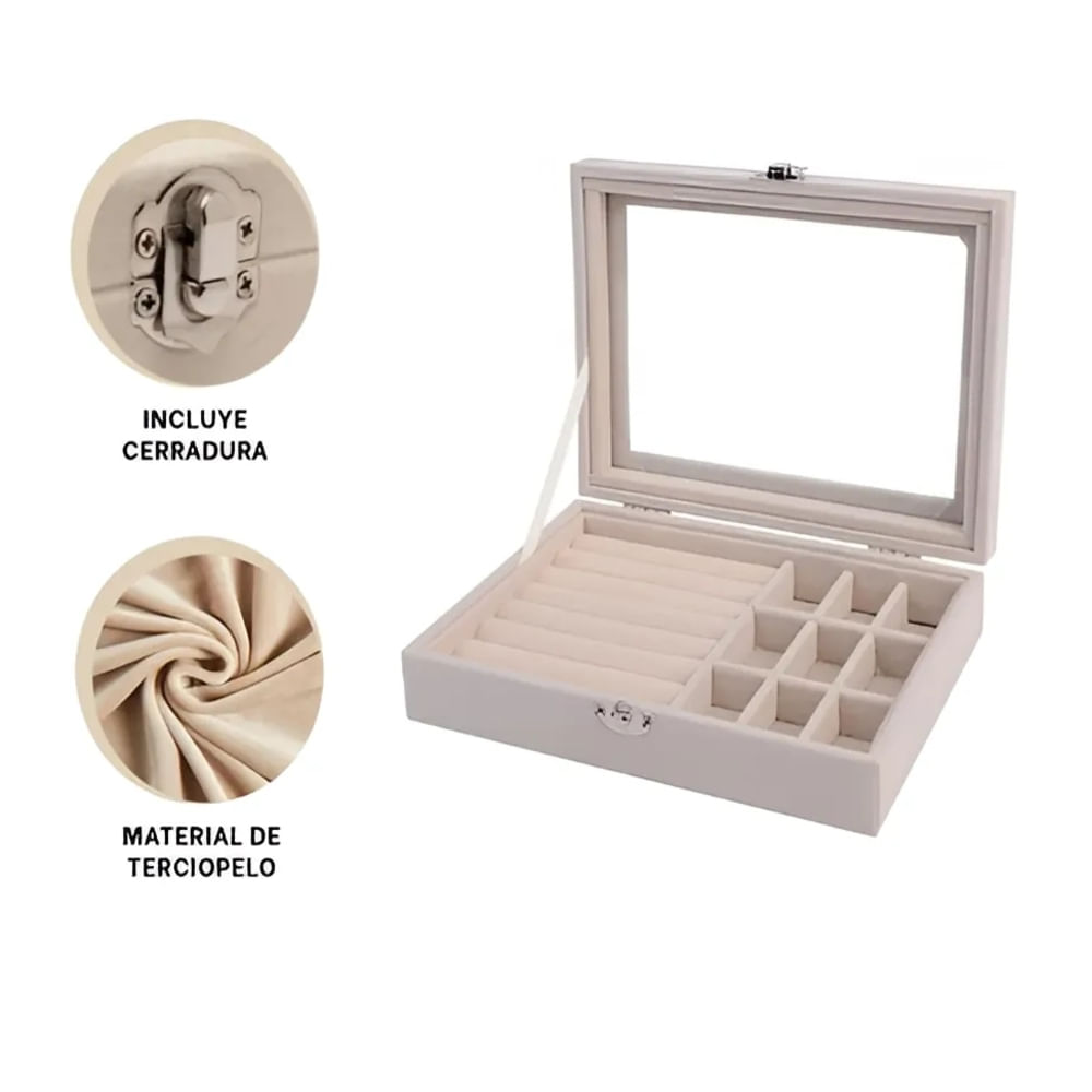 Joyero Cofre Portatil Multiusos para Joyas Pulseras y Aretes Beige