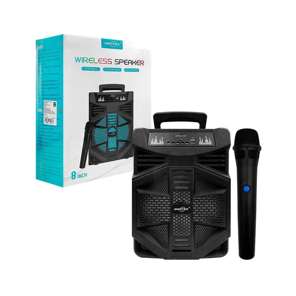 Parlante Potente Wireless Speaker GTS-2137 8 INCH CON MICRO Negro
