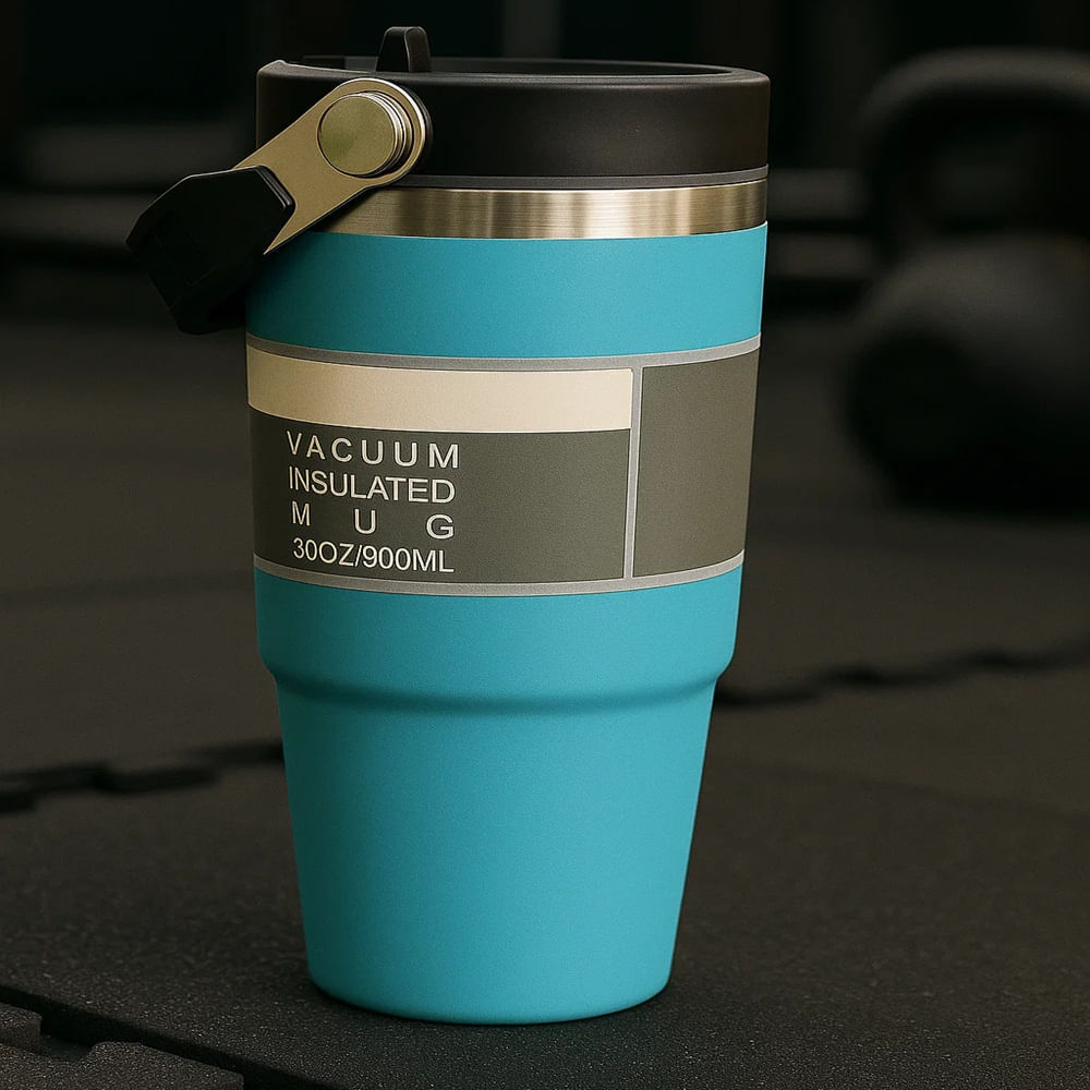 VASO TERMICO CON ASA COLOR CELESTE DE 900ML