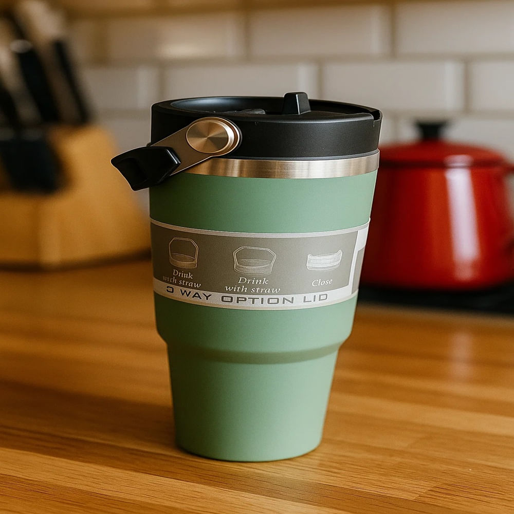 VASO TERMICO CON ASA COLOR VERDE DE 900ML