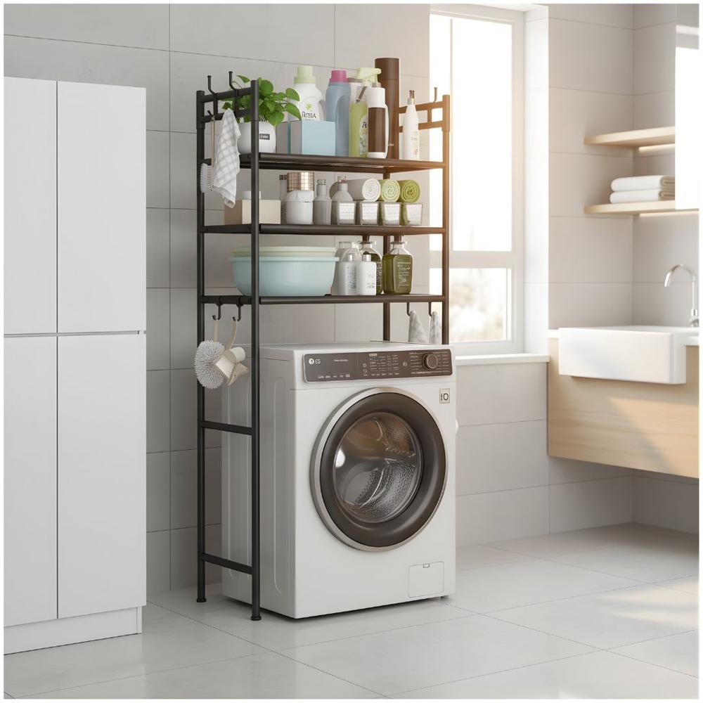 Estante Organizador Multiusos para Lavadora Baño 3 Niveles 160x72x25cm Negro
