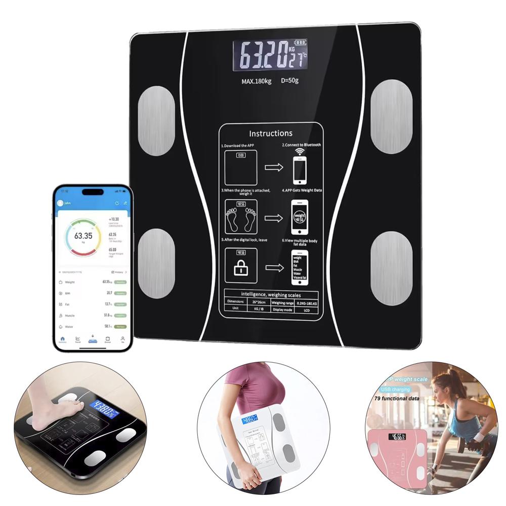 Balanza  Báscula Digital Inteligente con Bluetooth  Controla Tu Peso y Salud Desde Tu Celular - Negr