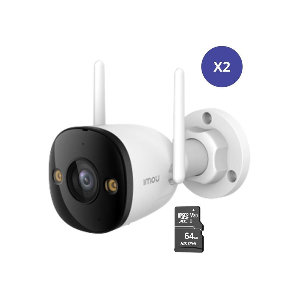 Kit de 2 Cámara seguridad WiFi IMOU Bullet 3 5MP 3K + Micro SD 64GB IP67 exterior visión nocturna