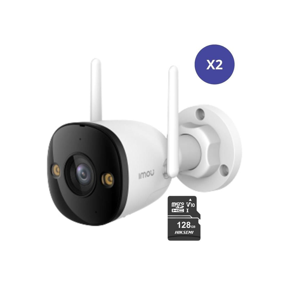 Kit de 2 Cámara seguridad WiFi IMOU Bullet 3 5MP 3K + Micro SD 128GB IP67 exterior visión nocturna