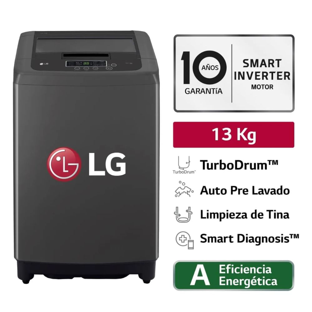 LAVADORA LG CARGA SUPERIOR 13 KG WT13BPBK NEGRO CLARO