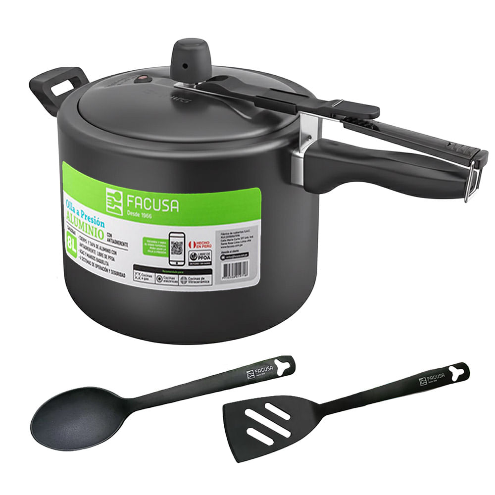 Olla a Presión 8 L Facusa Antiad con Espátula y Cuchara