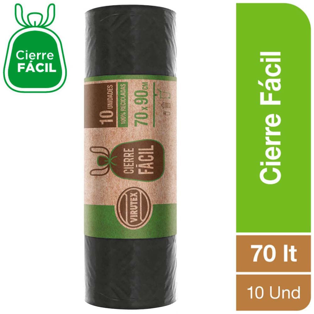 Bolsas de Basura VIRUTEX Cierre Fácil 70L Rollo 10un
