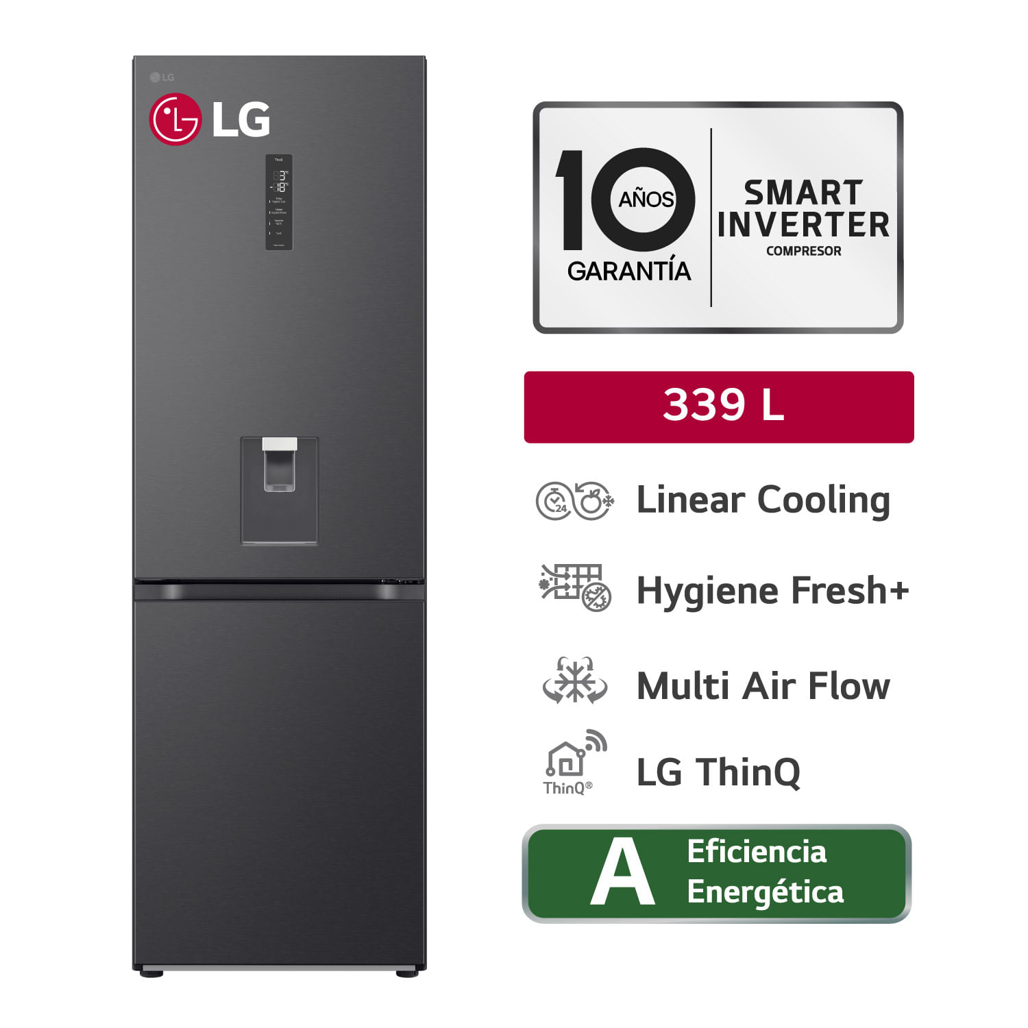 Refrigeradora LG 339L Bottom Freezer GB37SPV Negro Acero