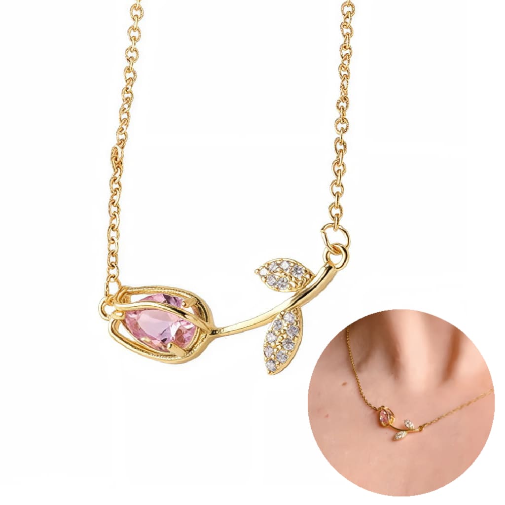 Collar De Mujer De Tulipan Diseño Excluviso Acero Inoxidable dorado