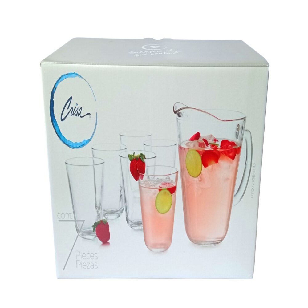 Set de 7 piezas de vidrio jarra más 6 vasos Libbey