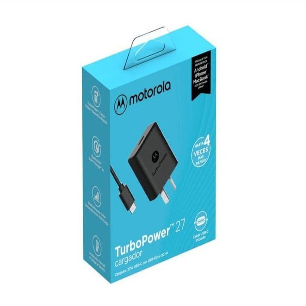 Cargador motorola turbo power 27w tipo c carga rápida q c 4.0 negro