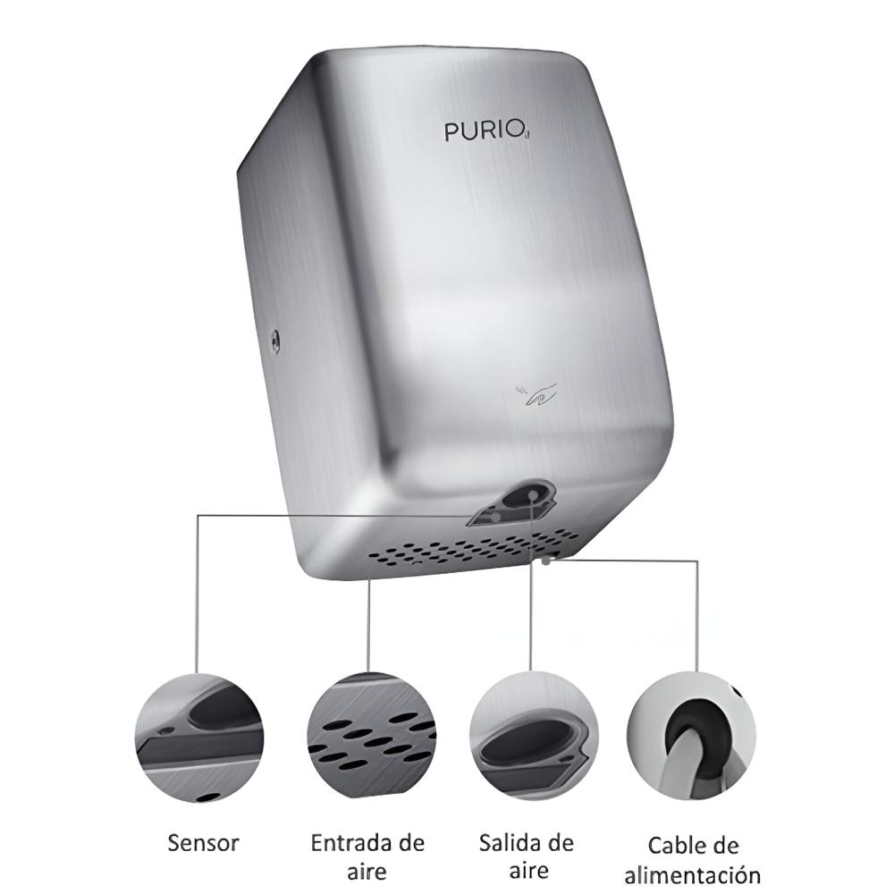 Secador de manos PURIO Cube Mini Compacto color Plata