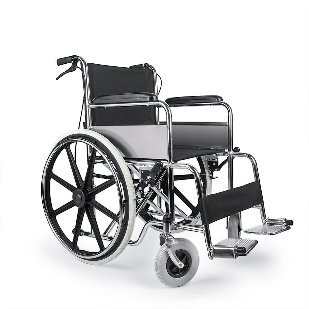 Silla de Ruedas Plegable con Marco de Acero Cromado