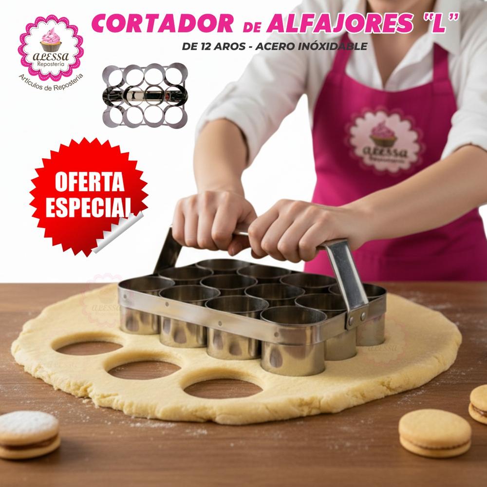 Cortador de Alfajores en Plancha de Acero con 12 anillos Tamaño L