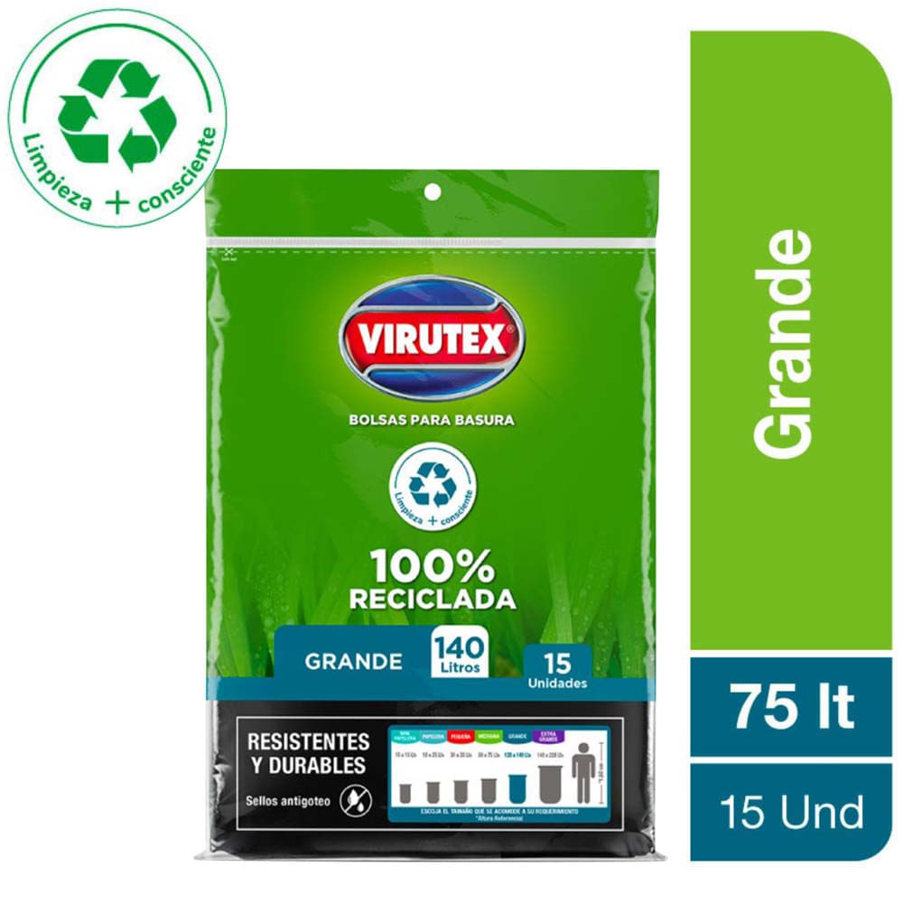 Bolsa para Basura 140L x15un VIRUTEX Compostable Bolsa para Basura 140L x15un VIRUTEX Compostable
