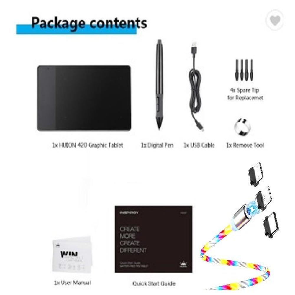 Tableta Gráfica Digital Huion 420 y CABLE LED BLANCO