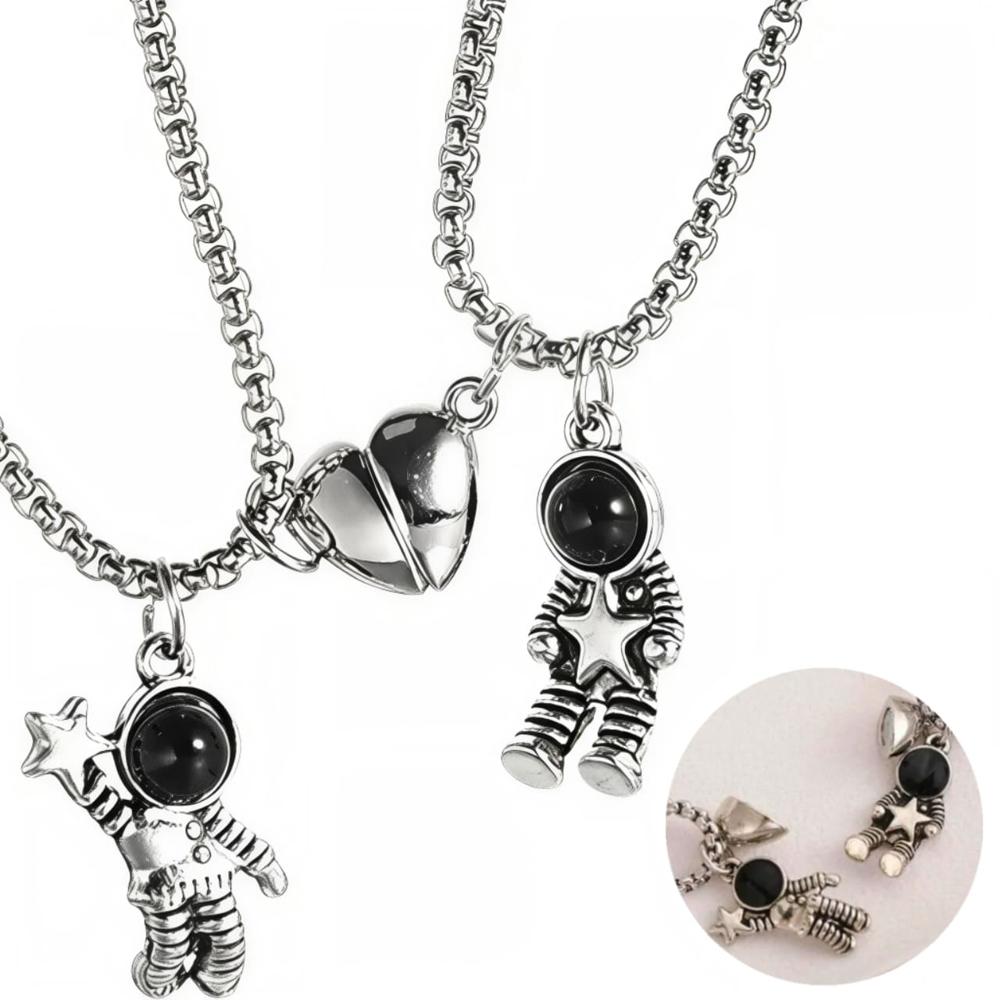 Collar Para Pareja Astronauta Corazon Magnetico Dia Especial