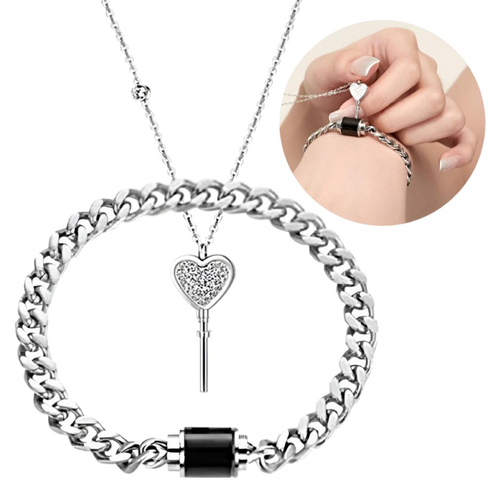 Pulsera y Collar Llave de Pareja Mi Otra Mitad Plateado