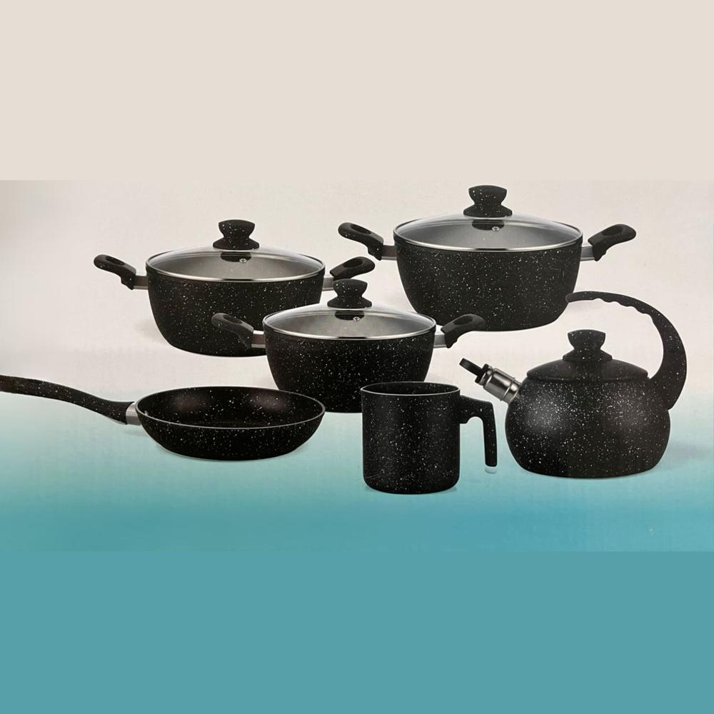 Juego de Olla Roca Volcánica Antiadherente y Liviana por 10 Pzs Negro