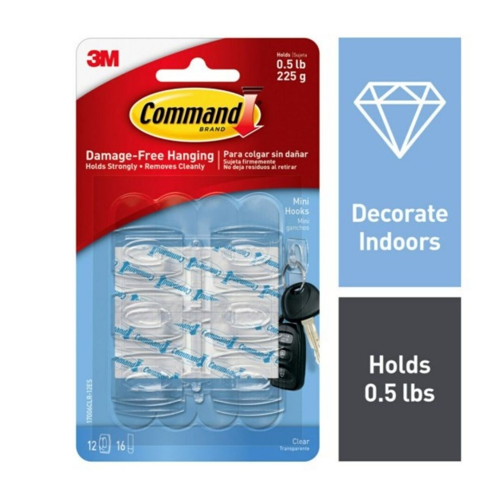 Gancho Command Mini Transparentes 12 Unidades