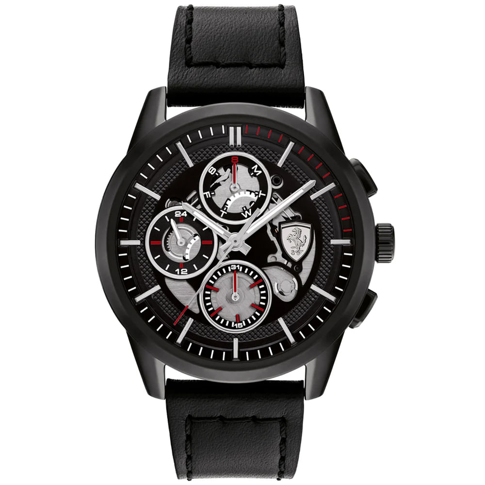 Reloj Ferrari Grand Tour 0830829 Multifuncional Acero Inoxidable Correa Cuero Negro