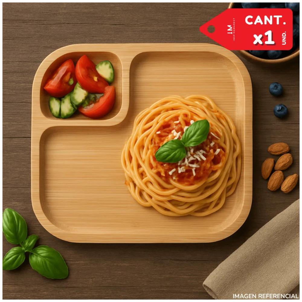 Bandeja para Alimentos Decorativa Bambu Cuadrado con División