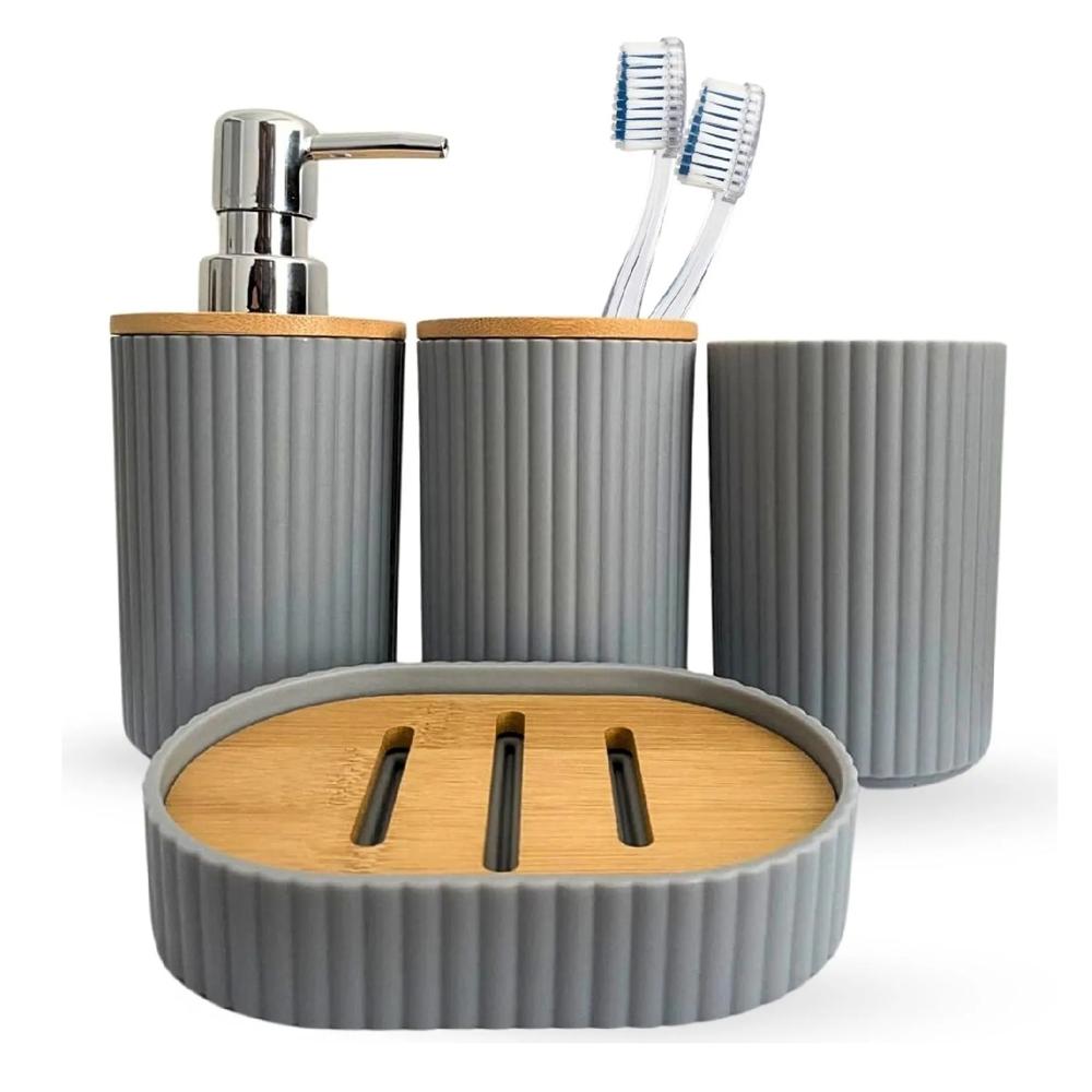 Juego de 4 Artículos de Baño Gris
